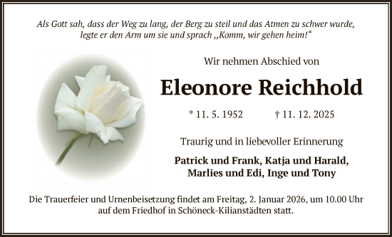 Traueranzeige von Eleonore Reichhold von OFHA