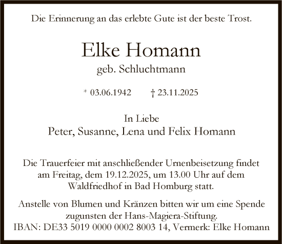 Traueranzeige von Elke Homann von FNP