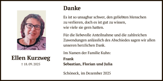 Traueranzeige von Ellen Kurzweg von OFHA