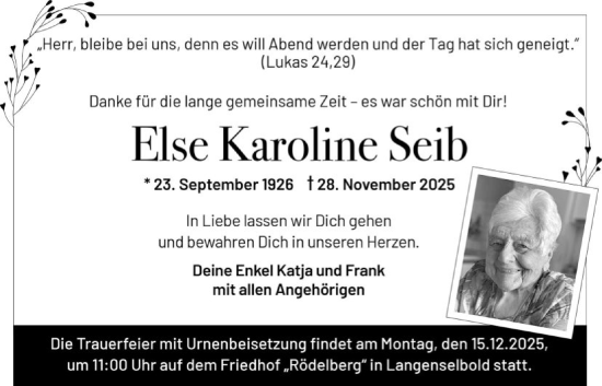 Traueranzeige von Else Karoline Seib von OFHA