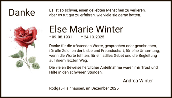 Traueranzeige von Else Marie Winter von OFOP