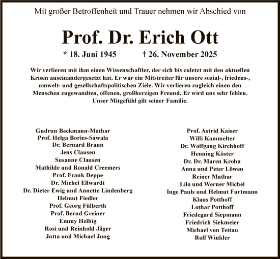 Traueranzeige von Erich Ott von FNP