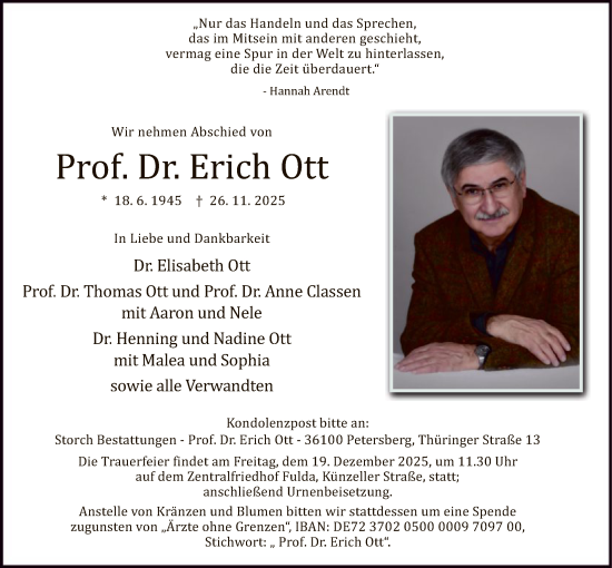 Traueranzeige von Erich Ott von FNP