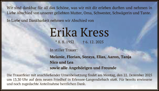 Traueranzeige von Erika Kress von OFHA