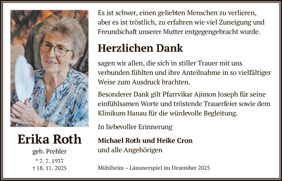 Traueranzeige von Erika Roth von OFOP