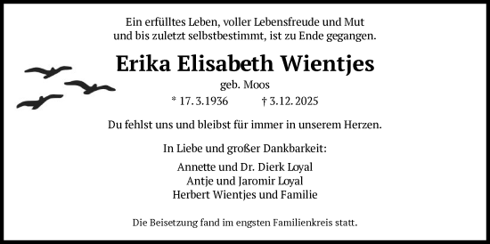 Traueranzeige von Erika Elisabeth Wientjes von FNP