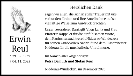 Traueranzeige von Erwin Reul von OFHA