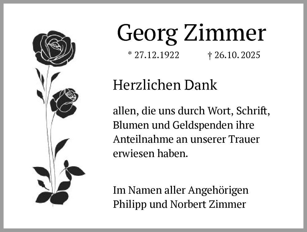  Traueranzeige für Georg Zimmer vom 13.12.2025 aus OFOP