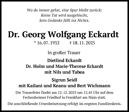 Traueranzeige von Georg Wolfgang Eckardt von BOWO