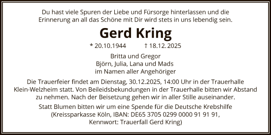Traueranzeige von Gerd Kring von OF0L