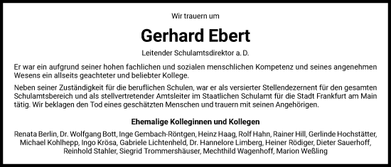 Traueranzeige von Gerhard Ebert von FNP