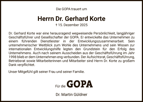 Traueranzeige von Gerhard Korte von FNP