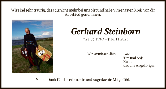 Traueranzeige von Gerhard Steinborn von OFOP