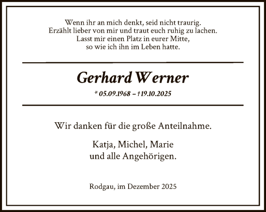 Traueranzeige von Gerhard Werner von OFOP