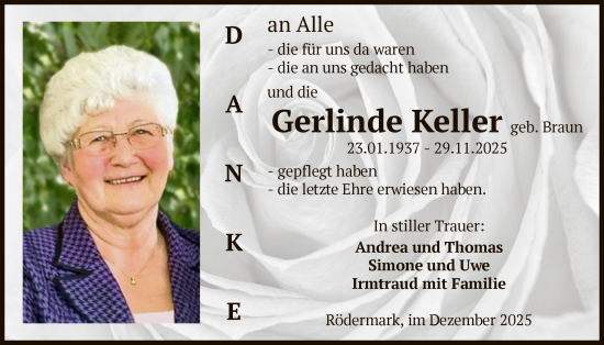Traueranzeige von Gerlinde Keller von OF0L