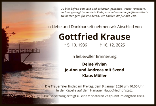 Traueranzeige von Gottfried Krause von OFHA
