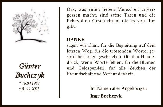 Traueranzeige von Günter Buchczyk von OFHA