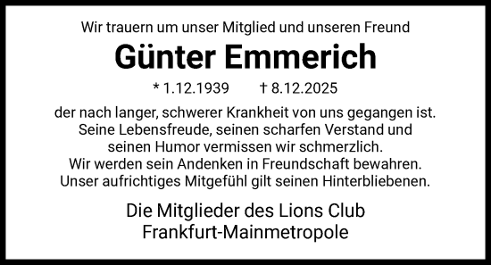 Traueranzeige von Günter Emmerich von FNP