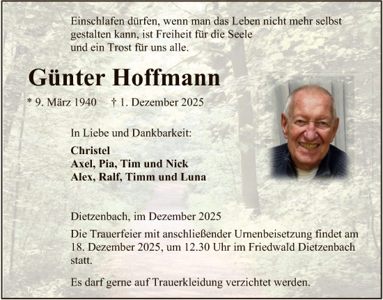 Traueranzeige von Günter Hoffmann von OF0L