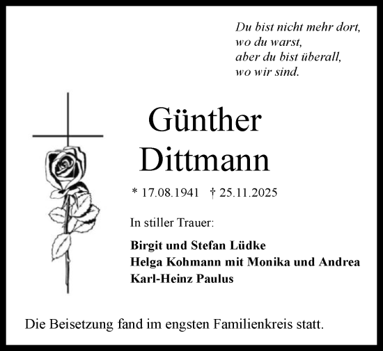 Traueranzeige von Günther Dittmann von OFOP