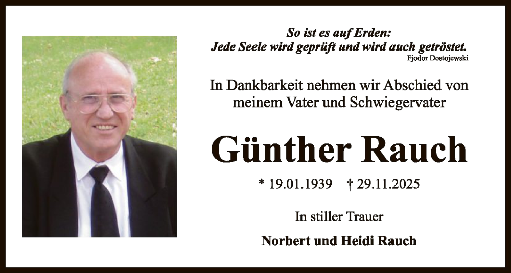  Traueranzeige für Günther Rauch vom 06.12.2025 aus OFHA