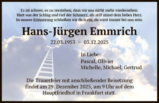 Traueranzeige von Hans-Jürgen Emmrich von FNP