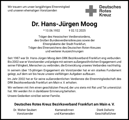 Traueranzeige von Hans-Jürgen Moog von FNP