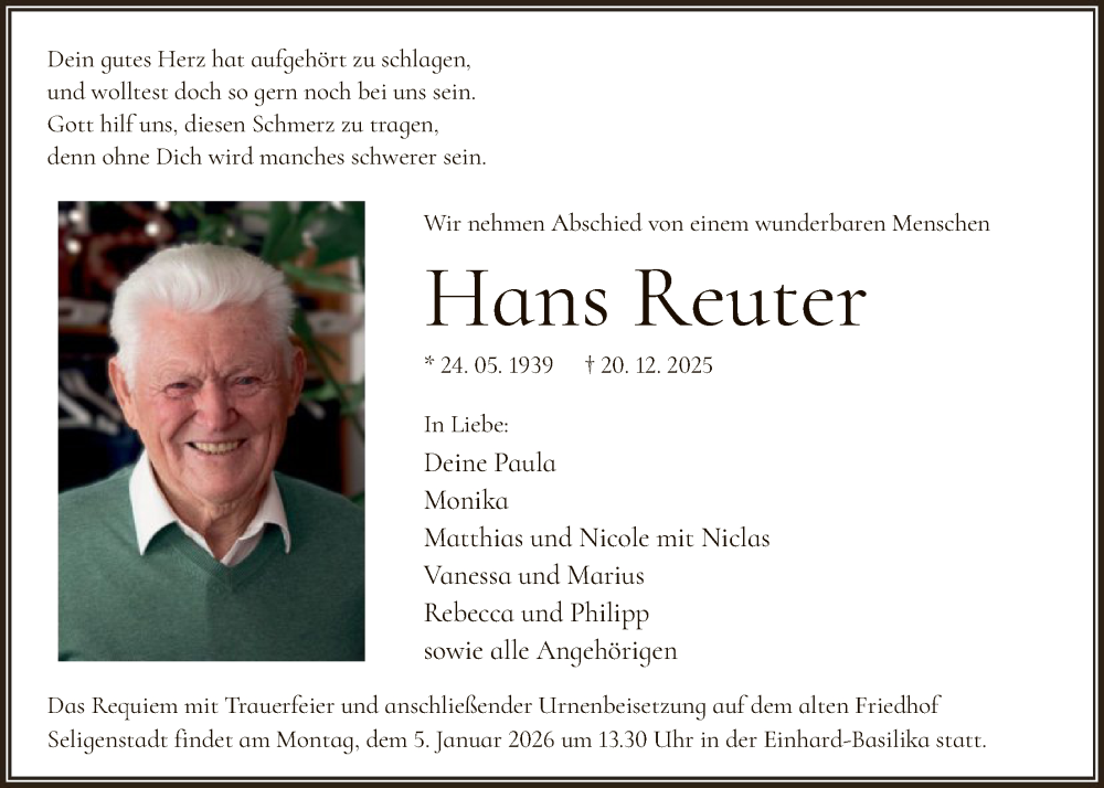  Traueranzeige für Hans Reuter vom 31.12.2025 aus OFOP