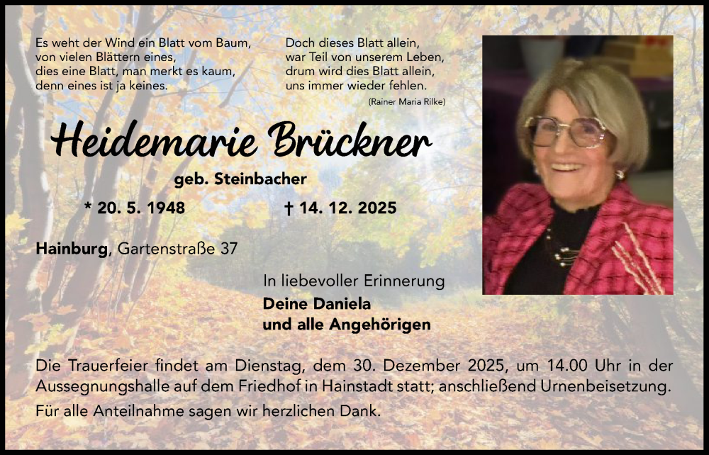  Traueranzeige für Heidemarie Brückner vom 20.12.2025 aus OFOP