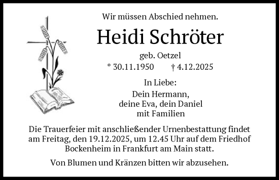 Traueranzeige von Heidi Schröter von FNP