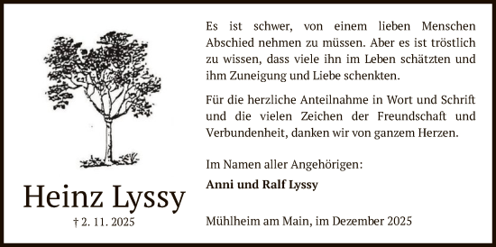 Traueranzeige von Heinz Lyssy von OFOP