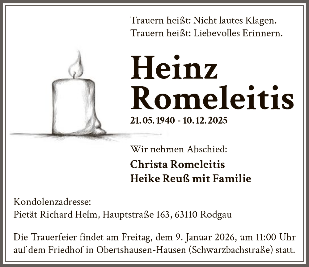  Traueranzeige für Heinz Romeleitis vom 27.12.2025 aus OFOP