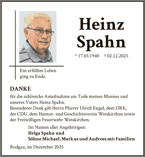 Traueranzeige von Heinz Spahn von OFOP