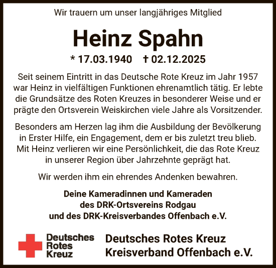 Traueranzeige von Heinz Spahn von OFOPOF0L