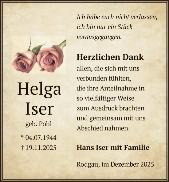 Traueranzeige von Helga Iser von OFOP