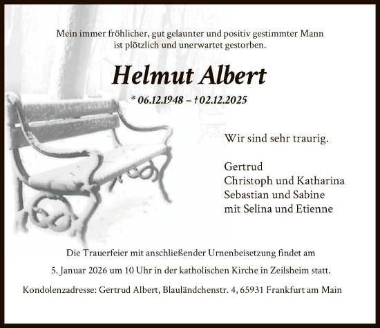 Traueranzeige von Helmut Albert von FNP