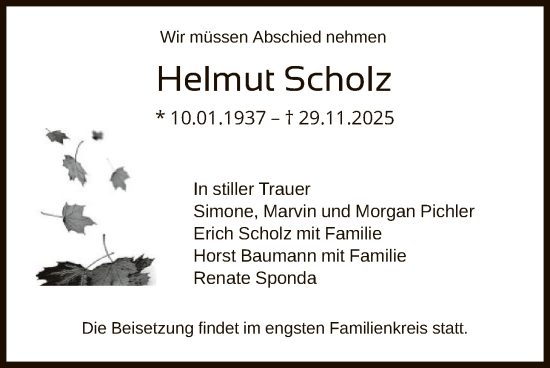 Traueranzeige von Helmut Scholz von FNP