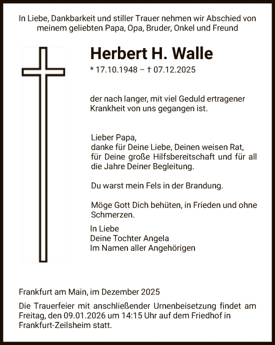 Traueranzeige von Herbert H. Walle von FNP