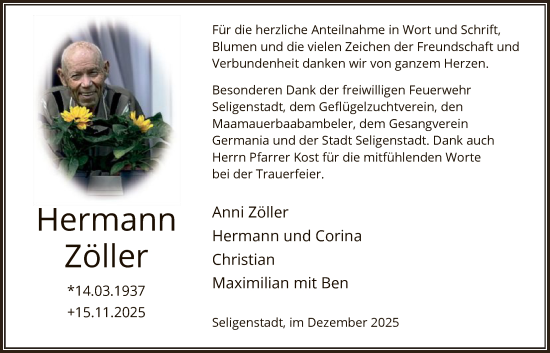 Traueranzeige von Hermann Zöller von OF0L