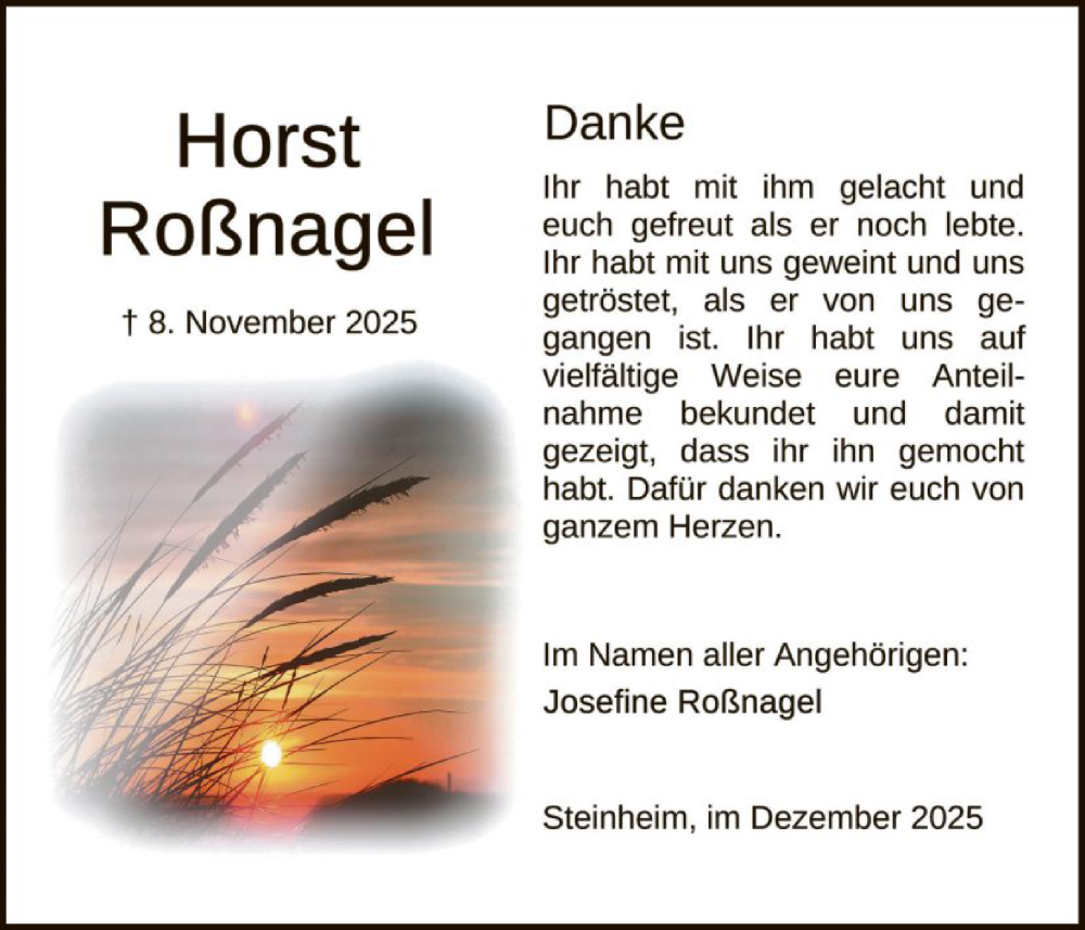  Traueranzeige für Horst Rolßnagel vom 06.12.2025 aus OFOP