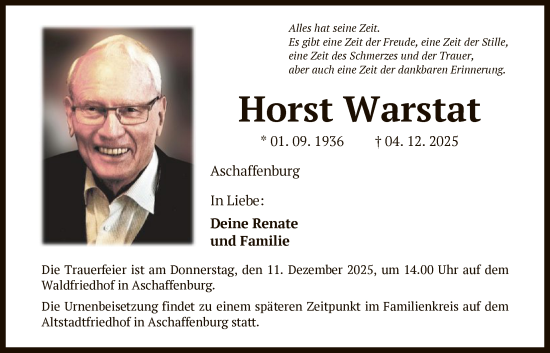 Traueranzeige von Horst Warstat von OFHA