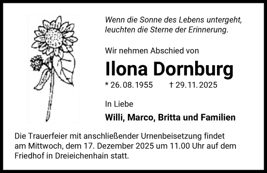 Traueranzeige von Ilona Dornburg von OFOP
