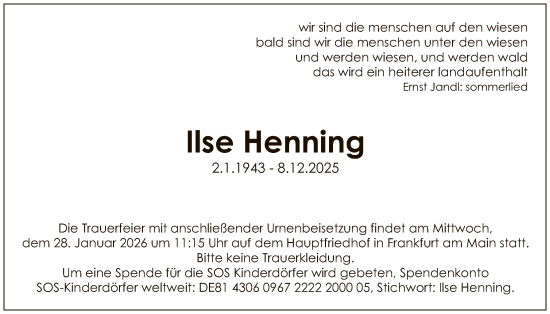 Traueranzeige von Ilse Henning von FNP