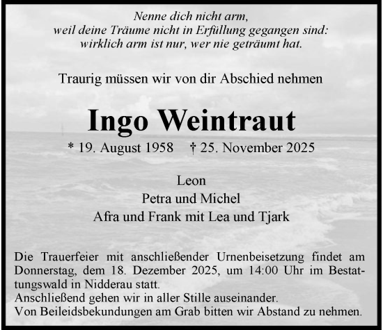 Traueranzeige von Ingo Weintraut von OFHA