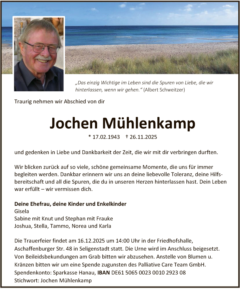  Traueranzeige für Jochen Mühlenkamp vom 06.12.2025 aus OF0L