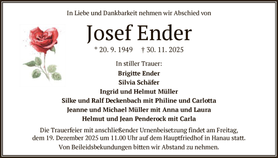 Traueranzeige von Josef Ender von OFHA