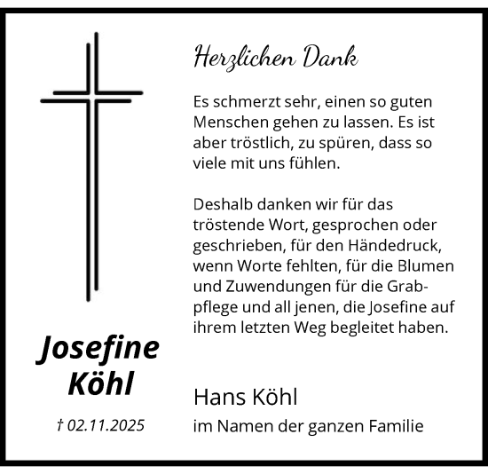 Traueranzeige von Josefine Köhl von OFOP