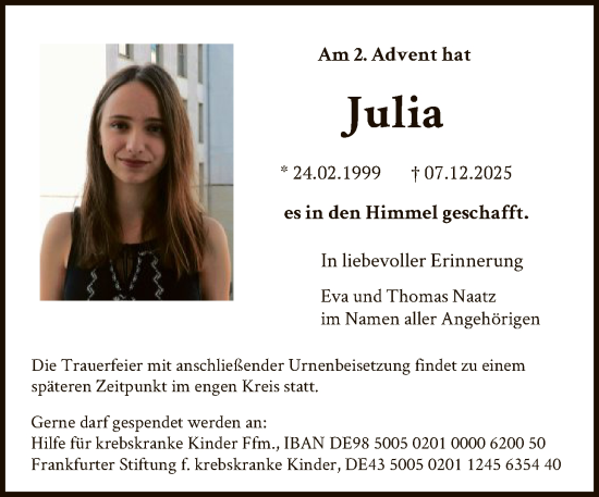 Traueranzeige von Julia  von FNP