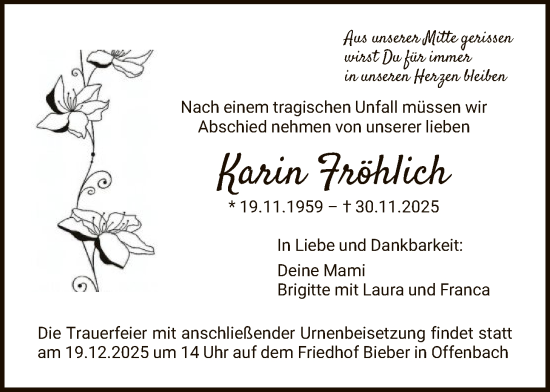 Traueranzeige von Karin Fröhlich von OFOP