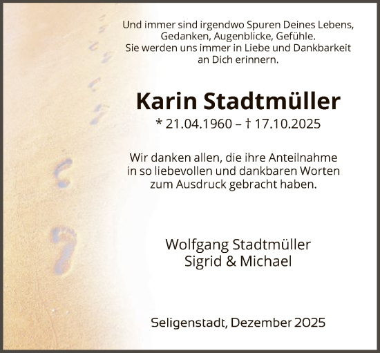 Traueranzeige von Karin Stadtmüller von OF0L